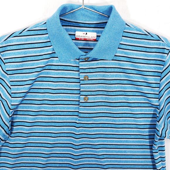 Grand Slam Polo Shirt Mens Small Blue Striped Short Sleeve Athletic Performance - Picture 2 of 6